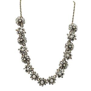 Floral Statement Necklace With Faux Pearls Clear Rhinestones By Loft